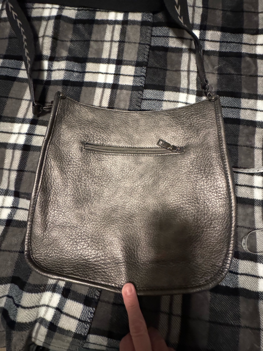 Metallic Pewter Leather Crossbody Bag